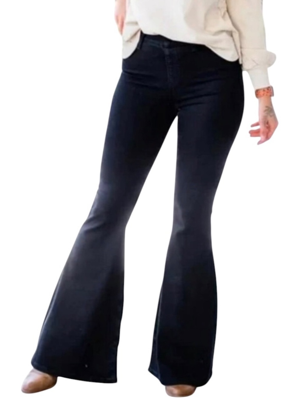 Judy Blue•High Rise Pull On Flare Black Jeans Long Inseam